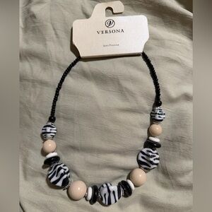 Versona Zebra Pattern Black and Cream Necklace B7